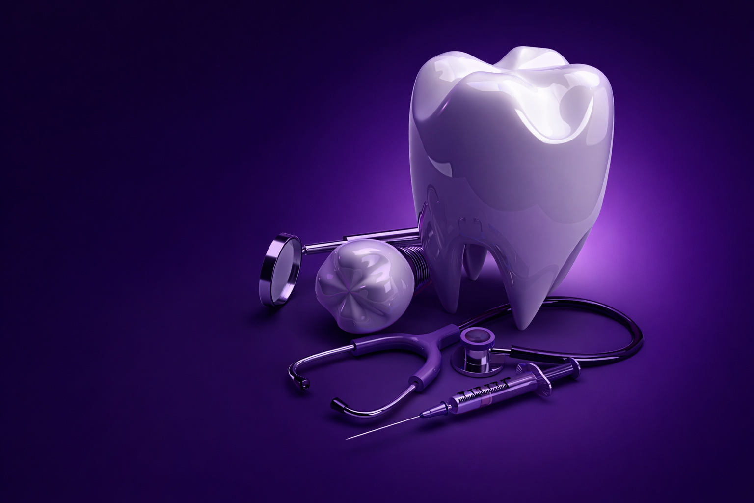 Dental tools and tooth model illustration